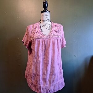 Knox Rose Mauve Embroidered V-Neck Blouse